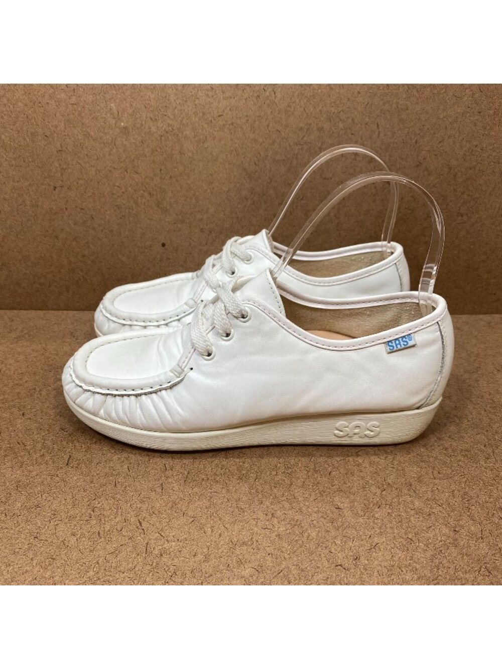 SAS Womens Siesta White Leather Moccasin Lace-Up Comfort Shoes Size 6M Wedge